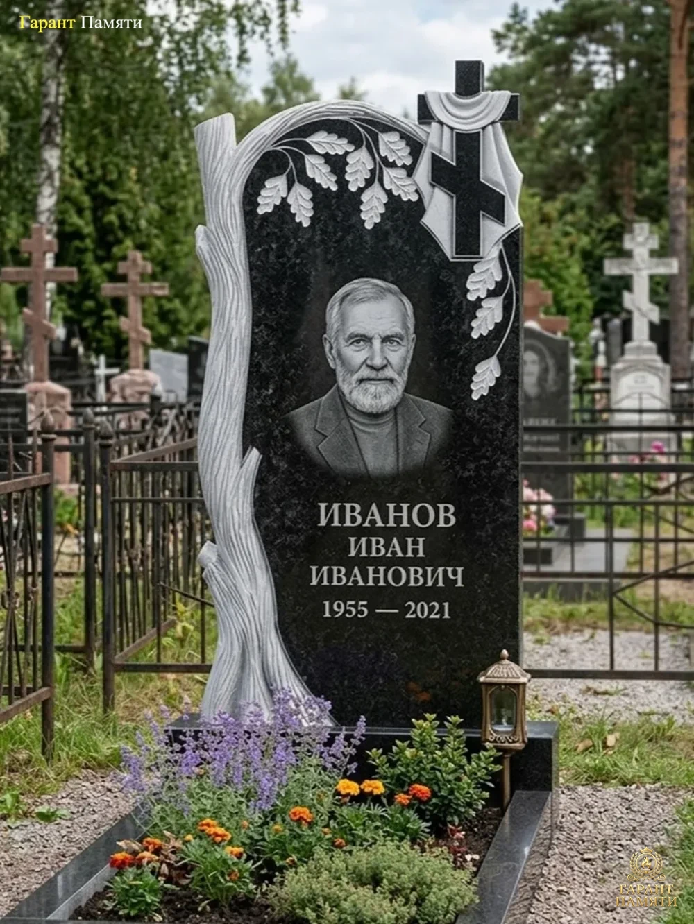 Памятник из гранита "Дерево и крест-вуаль"